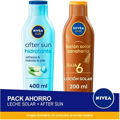 NIVEA SUN Pack ahorro protector solar - Contiene Loción solar zanahoria bronceado intenso SPF6 y Aftersun NIVEA SUN Pack ahorro protector solar - Contiene Loción solar zanahoria bronceado intenso SPF6 y Aftersun