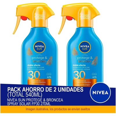 NIVEA SUN Protege & Broncea Spray Solar FP30 270ml - Pack ahorro de 2 unidades (total 540ml) NIVEA SUN Protege & Broncea Spray Solar FP30 270ml - Pack ahorro de 2 unidades (total 540ml)