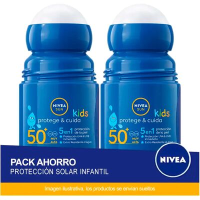 NIVEA SUN FP 50+ Roll on Niños Protege&Cuida - Protección muy alta - Pack ahorro de 2 unidades NIVEA SUN FP 50+ Roll on Niños Protege&Cuida - Protección muy alta - Pack ahorro de 2 unidades