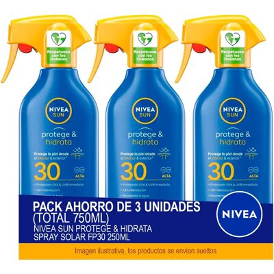 NIVEA SUN Protege & Hidrata Spray Solar FP30 250 ml - Pack ahorro de 3 unidades (total 750ml) NIVEA SUN Protege & Hidrata Spray Solar FP30 250 ml - Pack ahorro de 3 unidades (total 750ml)