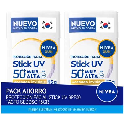 NIVEA SUN Pack Ahorro Protector Solar Facial En Stick 15g x 2 Unidades - Alta Protección SPF50 Tacto Sedoso NIVEA SUN Pack Ahorro Protector Solar Facial En Stick 15g x 2 Unidades - Alta Protección SPF50 Tacto Sedoso