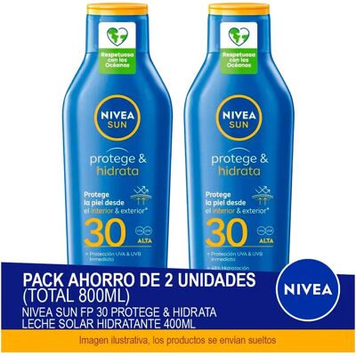 NIVEA SUN FP 30 Protege & Hidrata Leche Solar Hidratante 400ml - Pack ahorro de 2 unidades (total 800ml) NIVEA SUN FP 30 Protege & Hidrata Leche Solar Hidratante 400ml - Pack ahorro de 2 unidades (total 800ml)