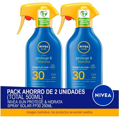 NIVEA SUN Protege & Hidrata Spray Solar FP30 250 ml - Pack ahorro de 2 unidades (total 500ml) NIVEA SUN Protege & Hidrata Spray Solar FP30 250 ml - Pack ahorro de 2 unidades (total 500ml)