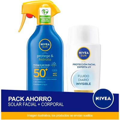 NIVEA SUN - Fluido Facial Diario Invisible FP50+ 40ml + Spray Solar Protege & Hidrata FP50+ 270ml NIVEA SUN - Fluido Facial Diario Invisible FP50+ 40ml + Spray Solar Protege & Hidrata FP50+ 270ml