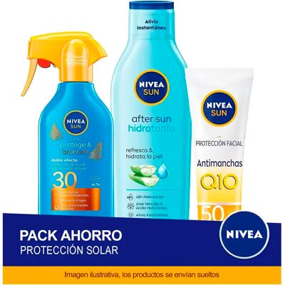 NIVEA SUN Pack ahorro protector solar - Contiene crema solar facial, crema solar corporal y aftersun NIVEA SUN Pack ahorro protector solar - Contiene crema solar facial, crema solar corporal y aftersun