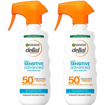 GARNIER Delial Spray Protector Sensitive Advanced Adultos crema solar para pieles claras, sensibles e intolerantes al sol IP50+. Muy resistente al agua, 0% graso, 0% pegajoso - Pack ahorro GARNIER Delial Spray Protector Sensitive Advanced Adultos crema solar para pieles claras, sensibles e intolerantes al sol IP50+. Muy resistente al agua, 0% graso, 0% pegajoso - Pack ahorro