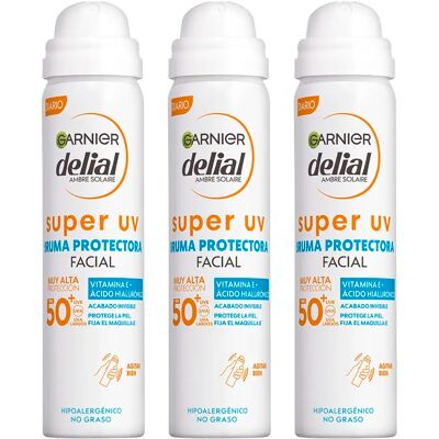 GARNIER Delial SUPER UV FPS50+ Bruma Protectora Facial con Textura Invisible - 3X75ML GARNIER Delial SUPER UV FPS50+ Bruma Protectora Facial con Textura Invisible - 3X75ML