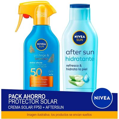 NIVEA SUN Pack ahorro - Contiene Protege y Broncea Spray Solar FP50 270ml + After Sun Loción Hidratante 400ml NIVEA SUN Pack ahorro - Contiene Protege y Broncea Spray Solar FP50 270ml + After Sun Loción Hidratante 400ml