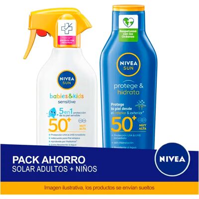 NIVEA SUN Pack ahorro protector solar - Contiene crema solar para niños + crema solar para adultos NIVEA SUN Pack ahorro protector solar - Contiene crema solar para niños + crema solar para adultos