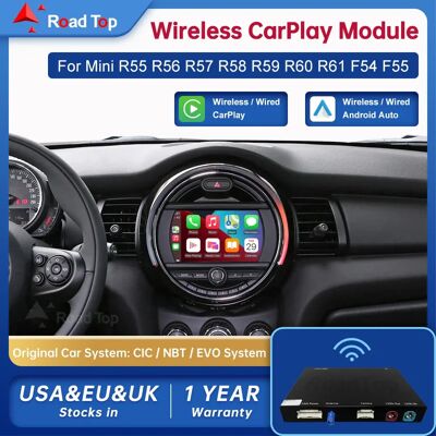 Road Top Android inalámbrico para coche BMW MINI CIC NBT EVO R55 R56 R57 R58 R59 R60 R61 F54 F55 interfaz Carplay enlace de espejo Air Play Road Top Android inalámbrico para coche BMW MINI CIC NBT EVO R55 R56 R57 R58 R59 R60 R61 F54 F55 interfaz Carplay enlace de espejo Air Play
