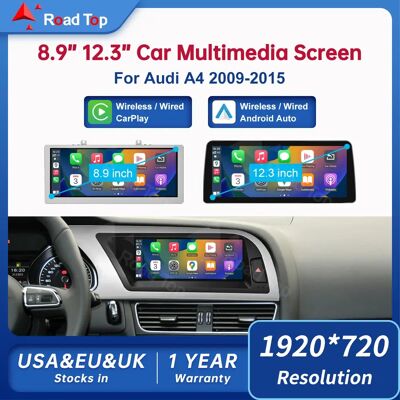 Road Top Reproductor Multimedia con pantalla táctil superior de 8,9 pulgadas y 12,3 pulgadas, enlace automático Android para Audi A4 S4 B8 2009-2015, pantalla GPS Carplay Road Top Reproductor Multimedia con pantalla táctil superior de 8,9 pulgadas y 12,3 pulgadas, enlace automático Android para Audi A4 S4 B8 2009-2015, pantalla GPS Carplay