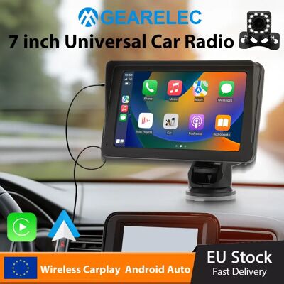gearelec Radio portátil para coche, reproductor de vídeo Multimedia con pantalla táctil Universal, CarPlay inalámbrico, Android, 7 pulgadas, con cámara de visión trasera FM gearelec Radio portátil para coche, reproductor de vídeo Multimedia con pantalla táctil Universal, CarPlay inalámbrico, Android, 7 pulgadas, con cámara de visión trasera FM