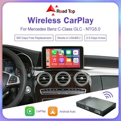 Road Top Decodificador Carplay inalámbrico superior de carretera para Mercedes Benz NTG5.0 C GLC CLA GLA clase W205 2015-2018 compatible con Android Auto Mirrorlink Road Top Decodificador Carplay inalámbrico superior de carretera para Mercedes Benz NTG5.0 C GLC CLA GLA clase W205 2015-2018 compatible con Android Auto Mirrorlink