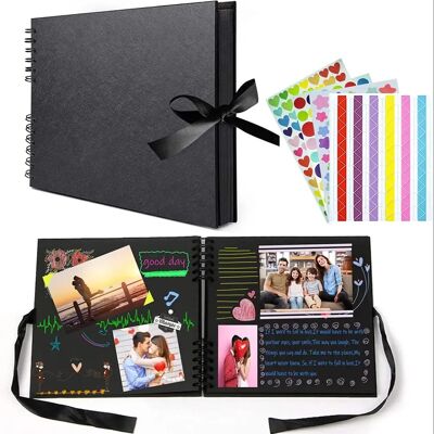 Ninguno Album de Fotos Scrapbook Espiral, 80 Páginas Negras DIY Scrapbooking Album Set con 2 hojas pegatinas de esquineros 4 Hojas Pegatinas decoración y 12 Rotuladores de Colores, para Boda Aniversario Ninguno Album de Fotos Scrapbook Espiral, 80 Páginas Negras DIY Scrapbooking Album Set con 2 hojas pegatinas de esquineros 4 Hojas Pegatinas decoración y 12 Rotuladores de Colores, para Boda Aniversario