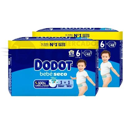 PACK de 2 - DODOT Pañal Bebé Seco Talla 6 - 96 unidades PACK de 2 - DODOT Pañal Bebé Seco Talla 6 - 96 unidades