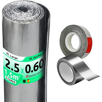 Ninguno Optimer System - Aislante Termico reduce el Frio y el Calor - Aislamiento Termico ahorra Energia y Dinero - 2.5x0.60m - 1.5m² - Incluye Cinta de Aluminio y Cinta de Doble Cara Ninguno Optimer System - Aislante Termico reduce el Frio y el Calor - Aislamiento Termico ahorra Energia y Dinero - 2.5x0.60m - 1.5m² - Incluye Cinta de Aluminio y Cinta de Doble Cara