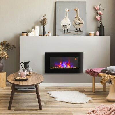 HOMCOM Chimenea eléctrica con efecto de llama LED, chimenea de pared de 1000/2000 W, montaje en pared HOMCOM Chimenea eléctrica con efecto de llama LED, chimenea de pared de 1000/2000 W, montaje en pared