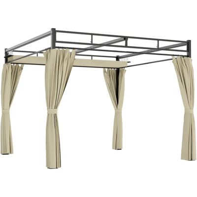 Outsunny Pérgola de Jardín 3x3 m con Techo Retráctil y Cortinas Anti-UV Outsunny Pérgola de Jardín 3x3 m con Techo Retráctil y Cortinas Anti-UV