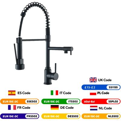 Wanmivezlo Grifo de fregadero de cocina negro, mezclador de agua fría y caliente extraíble, grifo de 2 modos con doble caño, rotación de 360, montado en cubierta Flexible Wanmivezlo Grifo de fregadero de cocina negro, mezclador de agua fría y caliente extraíble, grifo de 2 modos con doble caño, rotación de 360, montado en cubierta Flexible