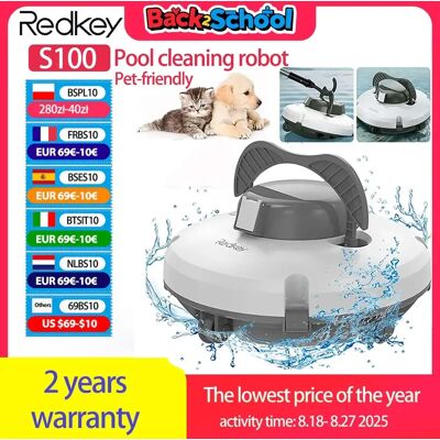 Ninguno Aspiradora robótica de piscina Redkey S100, aspiradora inalámbrica para piscinas grandes, aspiradora de piscina resistente al agua IPX8 de 130 minutos Ninguno Aspiradora robótica de piscina Redkey S100, aspiradora inalámbrica para piscinas grandes, aspiradora de piscina resistente al agua IPX8 de 130 minutos