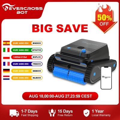 EVERCROSS BOT U8 Robot Piscina Limpiafondos y Paredes con APP, duración de batería de 120 minutos, 200 m 2 áreas de limpieza, navegación inteligente EVERCROSS BOT U8 Robot Piscina Limpiafondos y Paredes con APP, duración de batería de 120 minutos, 200 m 2 áreas de limpieza, navegación inteligente