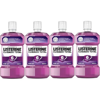 Listerine Enjuague Bucal Cuidado Total 500ml, Pack Ahorro 4x500ml, Colutorio con flúor, 6 beneficios en 1, Elixir Bucal para una Limpieza Bucal Completa Listerine Enjuague Bucal Cuidado Total 500ml, Pack Ahorro 4x500ml, Colutorio con flúor, 6 beneficios en 1, Elixir Bucal para una Limpieza Bucal Completa