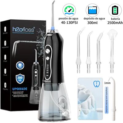 H2ofloss Water Flosser Inalámbrico 140 PSI, 5 Modos, 5 Boquillas, Depósito de 300 ml, Batería Recargable USB de 2500 mAh, Irrigador Oral Portátil para Limpieza Dental H2ofloss Water Flosser Inalámbrico 140 PSI, 5 Modos, 5 Boquillas, Depósito de 300 ml, Batería Recargable USB de 2500 mAh, Irrigador Oral Portátil para Limpieza Dental