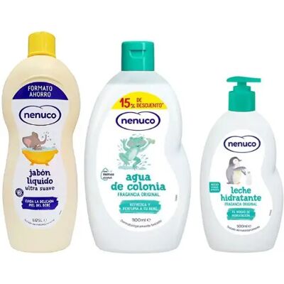 Pack NENUCO Jabón Líquido 1125ml + Agua de Colonia 1100ml + Leche Hidratante 500ml - Set de Cuidado Corporal para bebé Pack NENUCO Jabón Líquido 1125ml + Agua de Colonia 1100ml + Leche Hidratante 500ml - Set de Cuidado Corporal para bebé