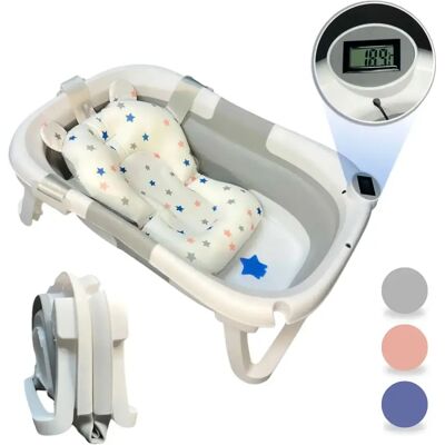 NONE BATHBY Bañera Bebé Plegable Portátil con Termómetro Integrado, Cojín Antideslizante, Apta para Bebé Recién Nacido, Patas Antideslizantes, Tapón de Seguridad, Diseño Ergonómico (Disponible en Gris, NONE BATHBY Bañera Bebé Plegable Portátil con Termómetro Integrado, Cojín Antideslizante, Apta para Bebé Recién Nacido, Patas Antideslizantes, Tapón de Seguridad, Diseño Ergonómico (Disponible en Gris,