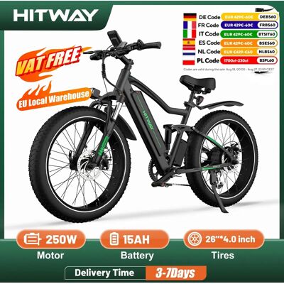 HITWAY-bicicleta eléctrica de montaña, bici con neumático ancho 4,0 de 26 pulgadas, con batería de litio de 48V y 15AH de 250 vatios, engranaje de 7 velocidades HITWAY-bicicleta eléctrica de montaña, bici con neumático ancho 4,0 de 26 pulgadas, con batería de litio de 48V y 15AH de 250 vatios, engranaje de 7 velocidades