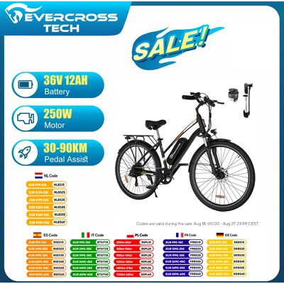 EVERCROSS TECH EK28 Bicicleta Eléctrica 28" para Adultos, Bicicleta de Montaña Eléctrica de 250W con Batería de 36V 12Ah, Alcance de 60 Millas & 25KM/H, Bicicleta Eléctrica de 7 Velocidades con EVERCROSS TECH EK28 Bicicleta Eléctrica 28" para Adultos, Bicicleta de Montaña Eléctrica de 250W con Batería de 36V 12Ah, Alcance de 60 Millas & 25KM/H, Bicicleta Eléctrica de 7 Velocidades con