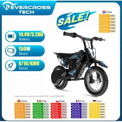 EVERCROSS TECH-moto eléctrica de EV13M-children, 150W, 2 velocidades (8/16 km/h), autonomía de 12 km, neumáticos todoterreno de 12" EVERCROSS TECH-moto eléctrica de EV13M-children, 150W, 2 velocidades (8/16 km/h), autonomía de 12 km, neumáticos todoterreno de 12"
