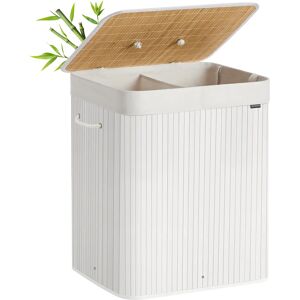 SONGMICS Cesto de la Ropa Sucia con Tapa, 2 compartimentos, 120 L, Cesta de Lavandería de Bambú, Plegable, con Bolsa Lavable Extraíble, Asas, para Lavandería, Dormitorio, Blanco/Natural SONGMICS Cesto de la Ropa Sucia con Tapa, 2 compartimentos, 120 L, Cesta de Lavandería de Bambú, Plegable, con Bolsa Lavable Extraíble, Asas, para Lavandería, Dormitorio, Blanco/Natural
