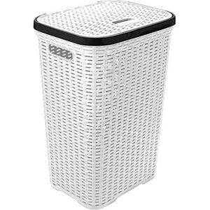 ACAN Tradineur - Cesto para ropa sucia con tapa y asas, pongotodo rattan de plástico, cubo para colada, imitación de mimbre, fabricado en España (Blanco con aro antracita, 60 litros, 62 x 43 x 34 cm) ACAN Tradineur - Cesto para ropa sucia con tapa y asas, pongotodo rattan de plástico, cubo para colada, imitación de mimbre, fabricado en España (Blanco con aro antracita, 60 litros, 62 x 43 x 34 cm)