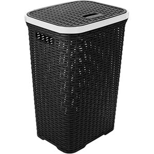 ACAN Tradineur - Cesto para ropa sucia, incluye tapa y asas, pongotodo rattan de plástico, cubo para colada, imitación de mimbre, fabricado en España (Antracita con aro blanco, 60 litros, 62 x 43 x 34 cm) ACAN Tradineur - Cesto para ropa sucia, incluye tapa y asas, pongotodo rattan de plástico, cubo para colada, imitación de mimbre, fabricado en España (Antracita con aro blanco, 60 litros, 62 x 43 x 34 cm)