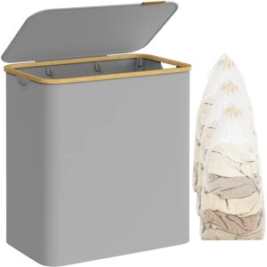 SONGMICS Cesto de Ropa Sucia con Tapa, Gran Cesta Colada de 3 Secciones, 150 L, Forro de Malla Extraíble, Tejido Oxford, Asas Bambú, Plegable, 60 x 38,5 x 70,5 cm, Gris Paloma/Negro Tinta/Blanco Crema SONGMICS Cesto de Ropa Sucia con Tapa, Gran Cesta Colada de 3 Secciones, 150 L, Forro de Malla Extraíble, Tejido Oxford, Asas Bambú, Plegable, 60 x 38,5 x 70,5 cm, Gris Paloma/Negro Tinta/Blanco Crema