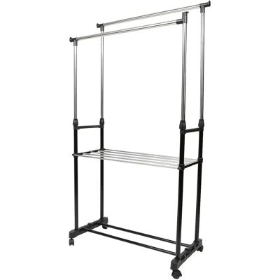 JUJU Perchero de Doble Barra con Ruedas y Altura Ajustable para Ropa, Tubo Metal, Resistente, Extensible, Pantalonero - EasySpeed JUJU Perchero de Doble Barra con Ruedas y Altura Ajustable para Ropa, Tubo Metal, Resistente, Extensible, Pantalonero - EasySpeed
