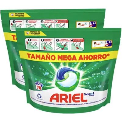 Ariel Pack Todo En 1 Pods, 140 Cápsulas De Detergente Líquido 2x70 Lavados Ariel Pack Todo En 1 Pods, 140 Cápsulas De Detergente Líquido 2x70 Lavados