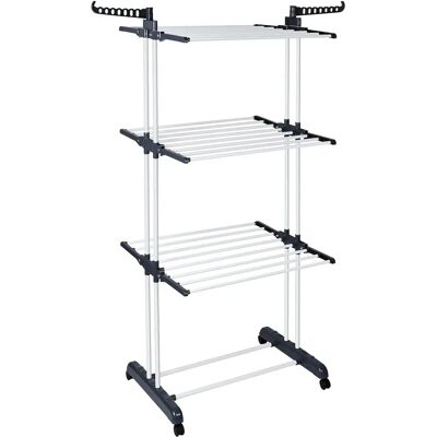 Tendedero Vertical Plegable T-Lovendo de 4 Niveles con Ruedas, Soporte de Almacenamiento para Ropa, 170x77x64 cm, Alta Capacidad hasta 26 kg Tendedero Vertical Plegable T-Lovendo de 4 Niveles con Ruedas, Soporte de Almacenamiento para Ropa, 170x77x64 cm, Alta Capacidad hasta 26 kg