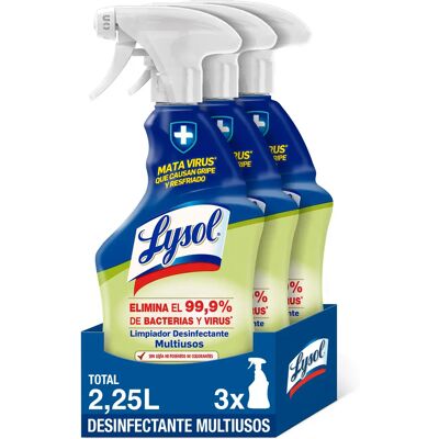 Lysol Spray desinfectante y limpiador multiusos, aroma frescor manzana - Pack 3x750 ml Lysol Spray desinfectante y limpiador multiusos, aroma frescor manzana - Pack 3x750 ml