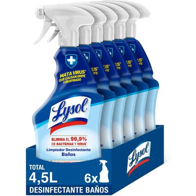 Lysol Spray desinfectante y limpiador Baños, aroma frescor marino - Pack 6x750 ml Lysol Spray desinfectante y limpiador Baños, aroma frescor marino - Pack 6x750 ml