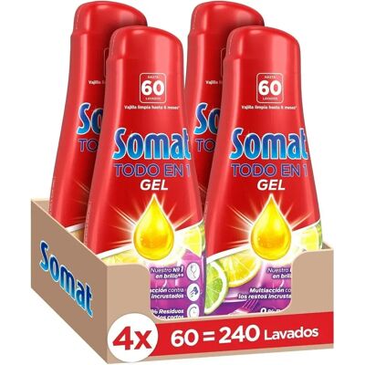 Ninguno Somat Todo En 1 Gel Lima Y Limón 60 Dosis, Pack Ahorro 4X60 Total 240 Lavados, Jabón Lavavajillas Con Gran Poder De Limpieza Para Ciclos Cortos, Vajilla Brillante, Ninguno Somat Todo En 1 Gel Lima Y Limón 60 Dosis, Pack Ahorro 4X60 Total 240 Lavados, Jabón Lavavajillas Con Gran Poder De Limpieza Para Ciclos Cortos, Vajilla Brillante,