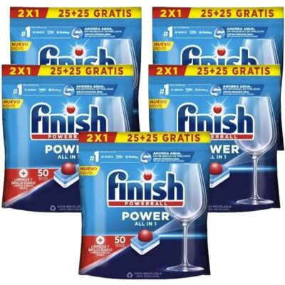 Ninguno Finish Power All in 1 – Pack Ahorro de 250 Pastillas para Lavavajillas (5x 25+25), sin fosfatos y con Powerball antigrasa de alta eficacia Ninguno Finish Power All in 1 – Pack Ahorro de 250 Pastillas para Lavavajillas (5x 25+25), sin fosfatos y con Powerball antigrasa de alta eficacia