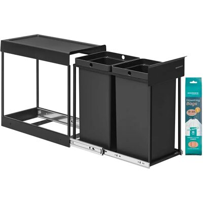 SONGMICS Papelera de Cocina para Reciclaje y Residuos, Cubo de Basura para Armario, 2 x 15 L Compartimentos Dobles, Extraíble, Estructura de Acero, Tapa ABS, Negro Tinta SONGMICS Papelera de Cocina para Reciclaje y Residuos, Cubo de Basura para Armario, 2 x 15 L Compartimentos Dobles, Extraíble, Estructura de Acero, Tapa ABS, Negro Tinta