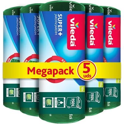 Vileda I Pack 5 Rollos de Bolsas de basura SUPER 150L I Pack de 5 rollos I 5 unidades. Vileda I Pack 5 Rollos de Bolsas de basura SUPER 150L I Pack de 5 rollos I 5 unidades.