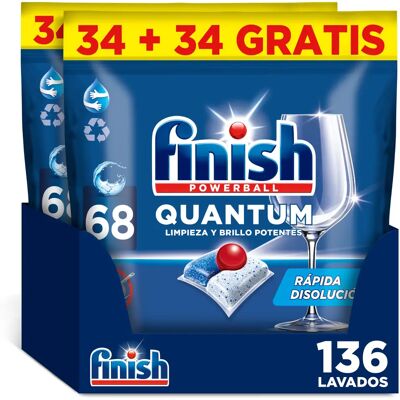 Finish Powerball Quantum, 136 204 Pastillas para Lavavajillas, Limpieza y Brillo Potentes, Aroma Regular Formato 2x68 3x68 Finish Powerball Quantum, 136 204 Pastillas para Lavavajillas, Limpieza y Brillo Potentes, Aroma Regular Formato 2x68 3x68