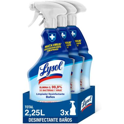 Lysol Spray desinfectante y limpiador Baños, aroma frescor marino - Pack 3x750 ml Lysol Spray desinfectante y limpiador Baños, aroma frescor marino - Pack 3x750 ml