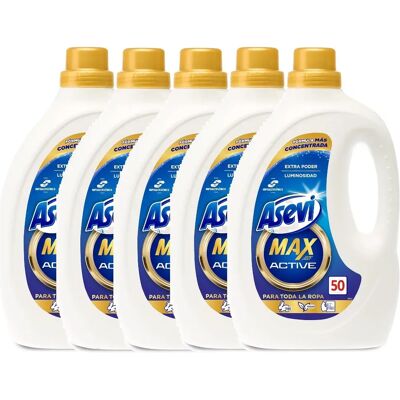 Asevi Detergente Líquido para Lavadora Max Active, Pack 5 x 50 Lavados Total 250 Lavados - Detergente Hipoalergénico Concentrado, Para Ropa Blanca y de Color, Poder Quitamanchas y Extra Luminosidad, Asevi Detergente Líquido para Lavadora Max Active, Pack 5 x 50 Lavados Total 250 Lavados - Detergente Hipoalergénico Concentrado, Para Ropa Blanca y de Color, Poder Quitamanchas y Extra Luminosidad,