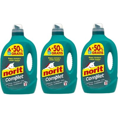 Ninguno Norit Complet - Detergente Líquido 2650ml 35+18 lavados (Pack 3 uds) - Para todo tipo de tejidos, colores y prendas, Máxima limpieza y luminosidad, incluso en agua fría, Mantiene la forma y protege Ninguno Norit Complet - Detergente Líquido 2650ml 35+18 lavados (Pack 3 uds) - Para todo tipo de tejidos, colores y prendas, Máxima limpieza y luminosidad, incluso en agua fría, Mantiene la forma y protege