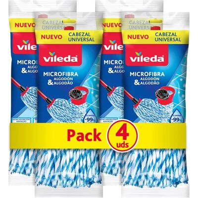 Vileda I Pack de 4 Fregonas Microfibras & Algodón I Pack de 4 Fregonas I 4 Unidades. Vileda I Pack de 4 Fregonas Microfibras & Algodón I Pack de 4 Fregonas I 4 Unidades.